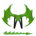Set costume da drago verde per bambini con ali scagliose e coda a punta per cosplay - Verde