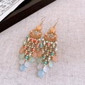 Bohemian dangle earrings with colorful beads and petal charms in golden finish - 4# Pink Waterdrop Crystal Seed Bead Tassel Hook