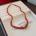 Elegant gradient red agate bead necklace with gold clasp on a vintage jewelry tray - 38# Necklace - Red - 10mm