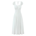 Abito midi bianco con spalle scoperte, maniche a sbuffo e corpetto con arricciature - S / Bianco