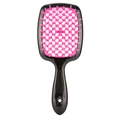 Vented hair brush with black handle and pink hollow grid massage bristles - Rose Red-Black Handle