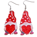Orecchini a forma di gnomo di San Valentino in acrilico rosa glitterato e cuori - Gnomo con cuore