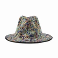 Close-up of rainbow rhinestones on a sparkling fedora hat showing colorful light reflections - One Size(58cm) / Colorful