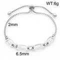 Silver stainless steel box chain bracelet with geometric hollow oval charms and bolo closure - Geometric Hollow Silver (KB170798-Z)