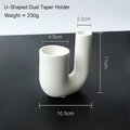 Modern white matte ceramic U-shaped double-head candle holder for table decor - Unglazed Pipe Shape Candle Holder