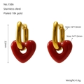 Pendientes de corazón rojo minimalistas en acero inoxidable bañado en oro de 18K - Oro de 18K / Estilo de Corazón Rojo (ZYG1586)