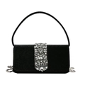Elegante schwarze Wildleder Abendtasche mit funkelnder Kristallschnalle und Kettenriemen - Schwarz