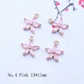 Detailed view of pink zircon five-petal flower pendant with 13x11mm gold-plated base - Pink