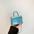 Mini metallic blue square handbag with crocodile embossing and silver chain strap - Blue