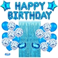 Set decorazioni compleanno blu con palloncini foil e sfondo a frange blu - Set di compleanno Blu