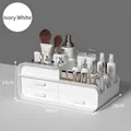 Ivory white plastic makeup organizer with 3 drawers and top compartments, size 33x20x14cm - Upgraded Material Deluxe 3-Drawer Large Ivory White