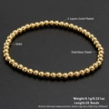 Gold plated 4mm stainless steel bead bracelet with elastic cord and 50 polished beads - 4mm/50 Beads / Gold