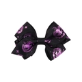 Halloween bow hair clip featuring black ribbon with purple glittery pumpkin patterns - Purple Pumpkin