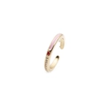 Minimalist gold plated open ring featuring pink and red enamel hearts with zircon accents - Adjustable Open / Pink