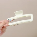 Elegant cream rectangular hollow hair claw clip for thick hair held in hand - Matte Oval White-13cm