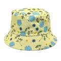 Detail of yellow bucket hat with blue floral print and reinforced stitching on the brim - M (56-58cm) / 1# Yellow with Blue Floral