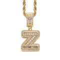 Close-up of a gold-plated letter Z pendant with iced out square cubic zirconia on a rope chain - Letter Z Gold + 60cm Rope Chain