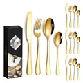 Detail view of 16-piece gold stainless steel cutlery set with minimalist black gift box - 1010 Style (16Pcs Set/Mail Box) / Gold
