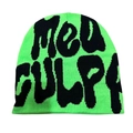 Berretto in maglia verde neon con scritta jacquard MEA CULPA nera in stile streetwear - Verde Neon Nero