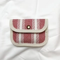 Canvas card holder wallet with red and white stripes and vintage metal snap closure - Wide Red Striped