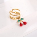 Adjustable gold double-layer cherry pendant ring with Cuban chain and enamel cherry charm - Cuban Link Style (J-20019)
