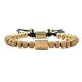 Men's hand-woven bracelet with gold moon and star metal beads on durable black cord - Gold Square + Gold Moon + Textured Beads + Copper Beads