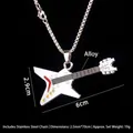 Pendaglio per chitarra elettrica rock argento in lega con catena in acciaio inossidabile - Chitarra n. 52 + catena in acciaio da 70 cm
