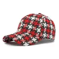 Thick red and black houndstooth knitted baseball cap with structured curved brim - Adjustable / Red