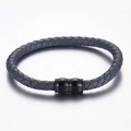 Men's retro braided dark blue leather bracelet with a sleek black magnetic clasp - Grey (KB115247-KFC)