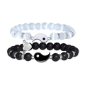 Bracelet Yin Yang pour couples avec pierre d'opale blanche et pierre de lave noire - Bracelet de couple magnétique