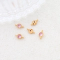 Macro detail of gold-plated jewelry connectors with pink cubic zirconia for DIY jewelry - 10# Connector (Double Loop)