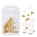 Mélange de fleurs 3mm et 6mm en résine blanche pour nail art avec perles dorées - Fleur Blanche avec Perle Dorée