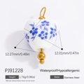 Blue floral porcelain heart charm pendant in stainless steel for jewelry making - Blue and White Porcelain Heart Pendant (PJ91228)