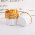 50pcs heat-resistant white cupcake liners with gold rolled rim and foil interior - Single-sided White Gold Rim