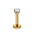 Flat back gold stainless steel labret stud with a clear four-prong set cubic zirconia - Gold Clear Zircon (Single)