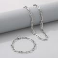 Silver stainless steel paperclip chain necklace and bracelet set on a grey pedestal - Silver-Style 6 (5mm)