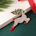 Sparkling Christmas reindeer brooch with colorful rhinestones and enamel finish - Style 16