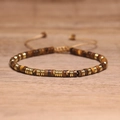 Tiger Eye stone cylinder beaded woven bracelet with adjustable cord and golden spacers - No.87 Tiger Eye