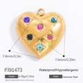 Goldener Herzanhänger aus Edelstahl mit bunten Edelsteinen, 7,8 mm groß, wasserfest - Edelstahl Bunter Zirkon Herz Anhänger (PJ91473)