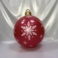Red inflatable PVC Christmas ball with white snowflake pattern and golden top hook - Snowflake