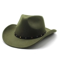 Army green western cowboy felt hat with vintage rivet trim and a wide upturned brim - M (56-58cm) / Army Green