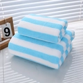 Blue and white striped coral fleece towel set folded on a marble countertop - 35*75cm Raw Edge Towel / Blue