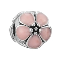 Silver flower bead with pink enamel petals for DIY charm bracelets and necklaces - 040-Stopper (Silver Pink Enamel Flower)