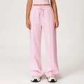 Pink wide-leg sweatpants with drawstring waist and vertical front seam for women - Sakura Pink