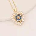 Golden heart necklace with micro-paved crystals and colorful eye pendant on white background - Rainbow Eye (1#)