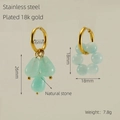 Pendientes de acero inoxidable chapado en oro de 18k con piedras naturales únicas - Estilo de Piedra Natural en Forma de Lágrima y Guirnalda (983)