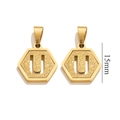 Polished 18K gold plated stainless steel hexagonal pendant featuring frosted letter U - Letter U - Gold