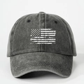 Gorra de béisbol gris lavado con estampado de bandera estadounidense desgastada frontal - Talla única / Negro