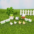 Miniature farm landscape set with sheep, chickens, white fences and tiny green trees - Full Combination Set (Pack of 12)