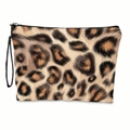 Portable leopard print makeup bag with black zipper and wrist strap for travel - With Strap / Classic Brown Leopard (xy-022-02)